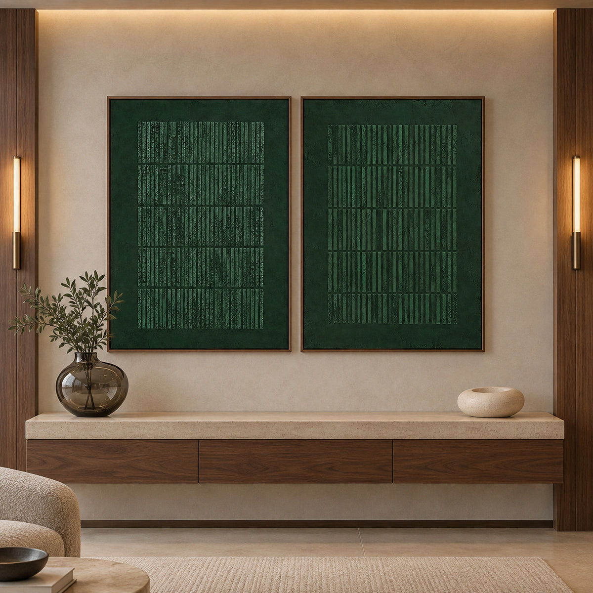 Diptych Art | Deep Green Cadence