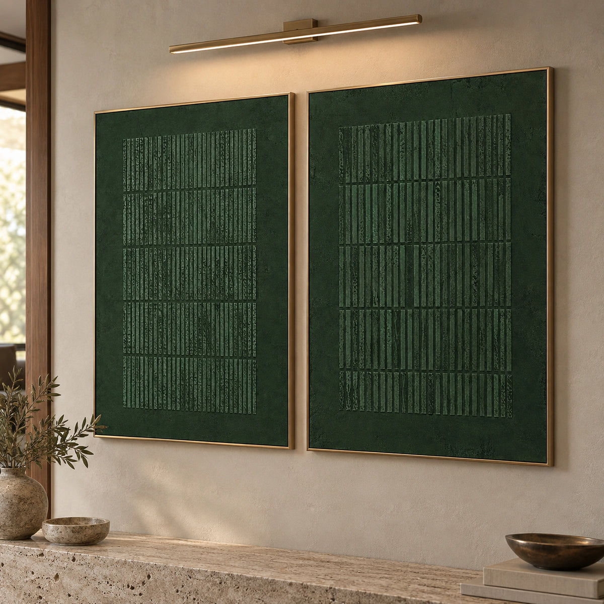 Diptych Art | Deep Green Cadence