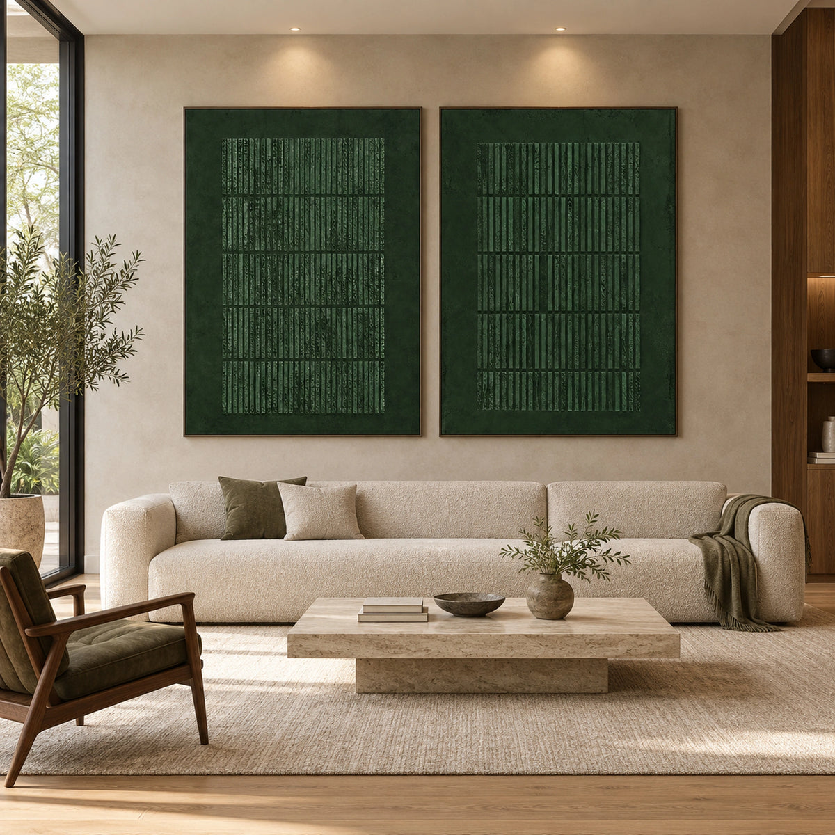 Diptych Art | Deep Green Cadence