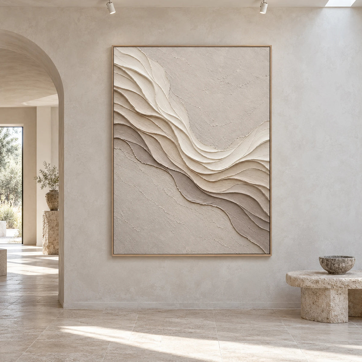 3D Textured Art | Ivory Flowing Horizons