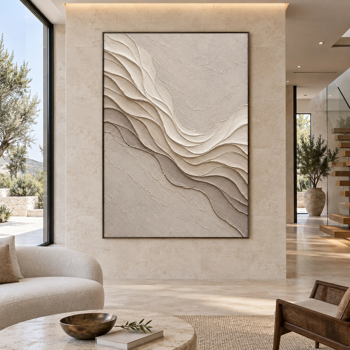 3D Textured Art | Ivory Flowing Horizons