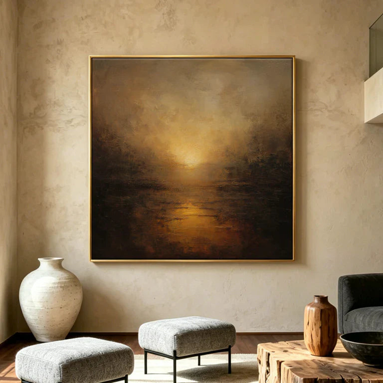 Abstract Textured Art | Golden Nocturne Lake