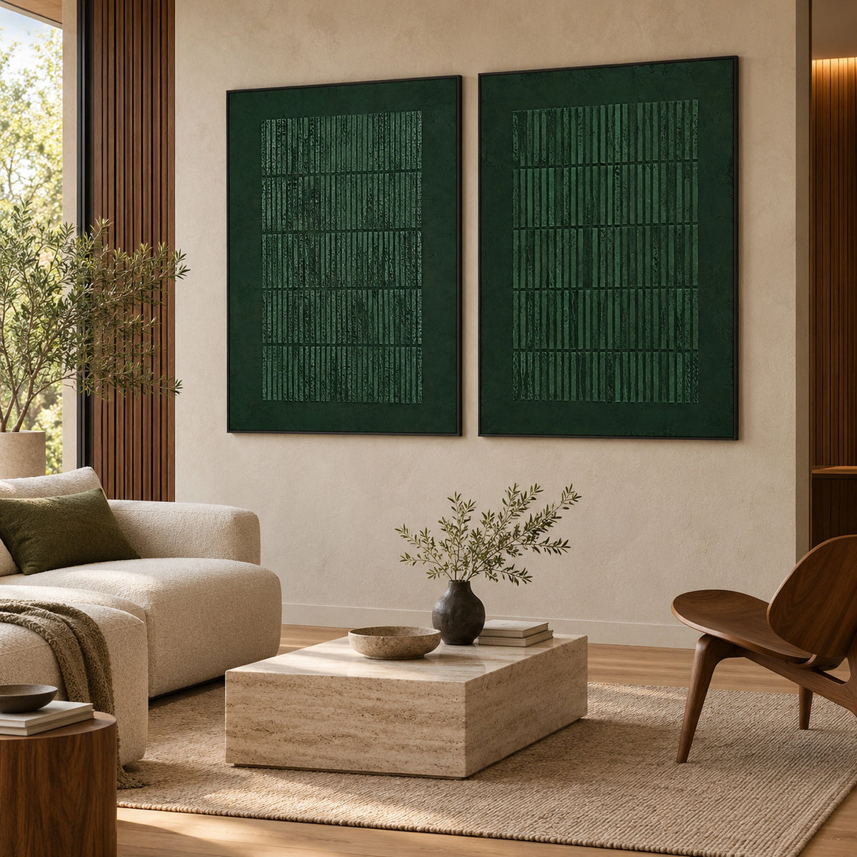 Diptych Art | Deep Green Cadence