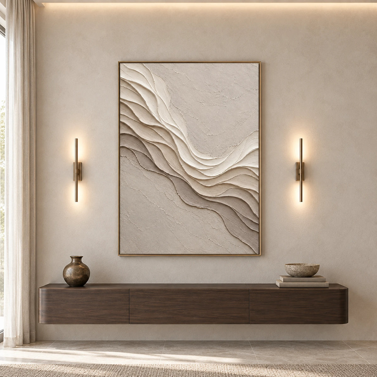 3D Textured Art | Ivory Flowing Horizons