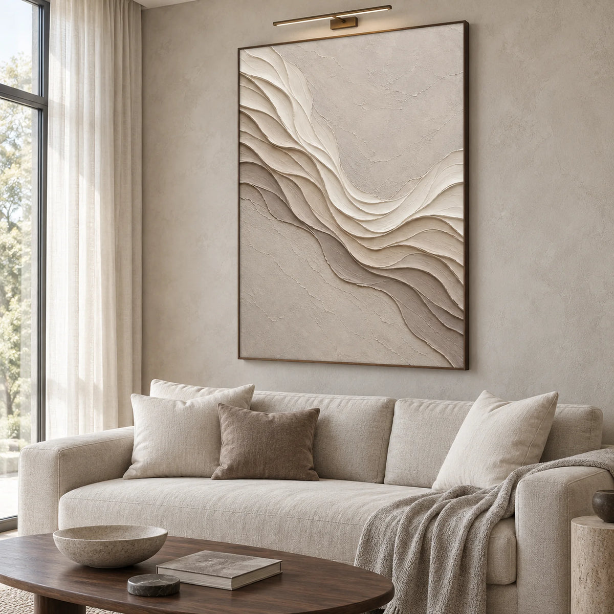 3D Textured Art | Ivory Flowing Horizons
